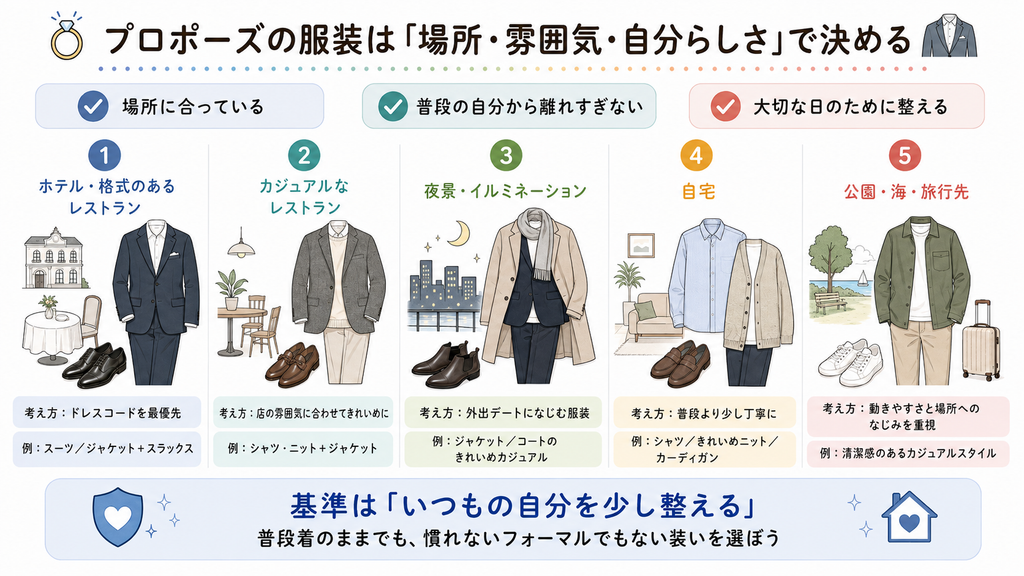 プロポーズの服装は「場所・雰囲気・自分らしさ」で決める