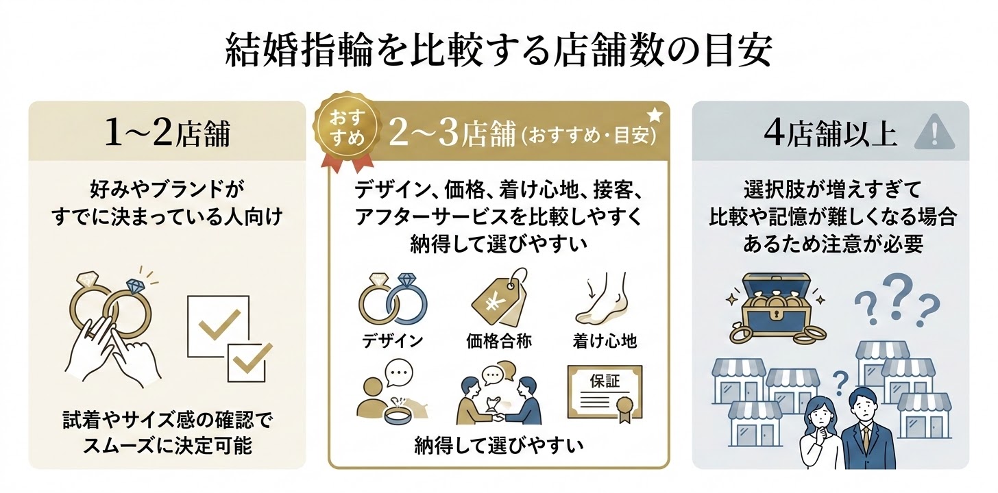 結婚指輪を比較する店舗数の目安